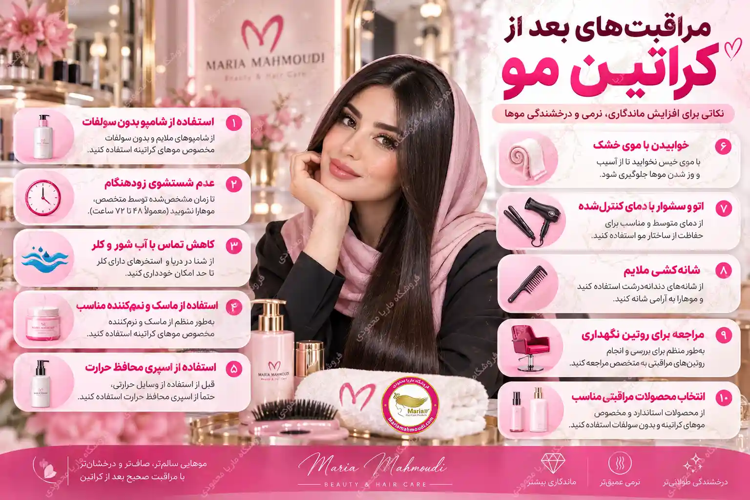 نکات مراقبت بعد از کراتین مو، شامپوی مناسب، نرم کننده، خشک کردن اصولی و محافظت در برابر حرارت